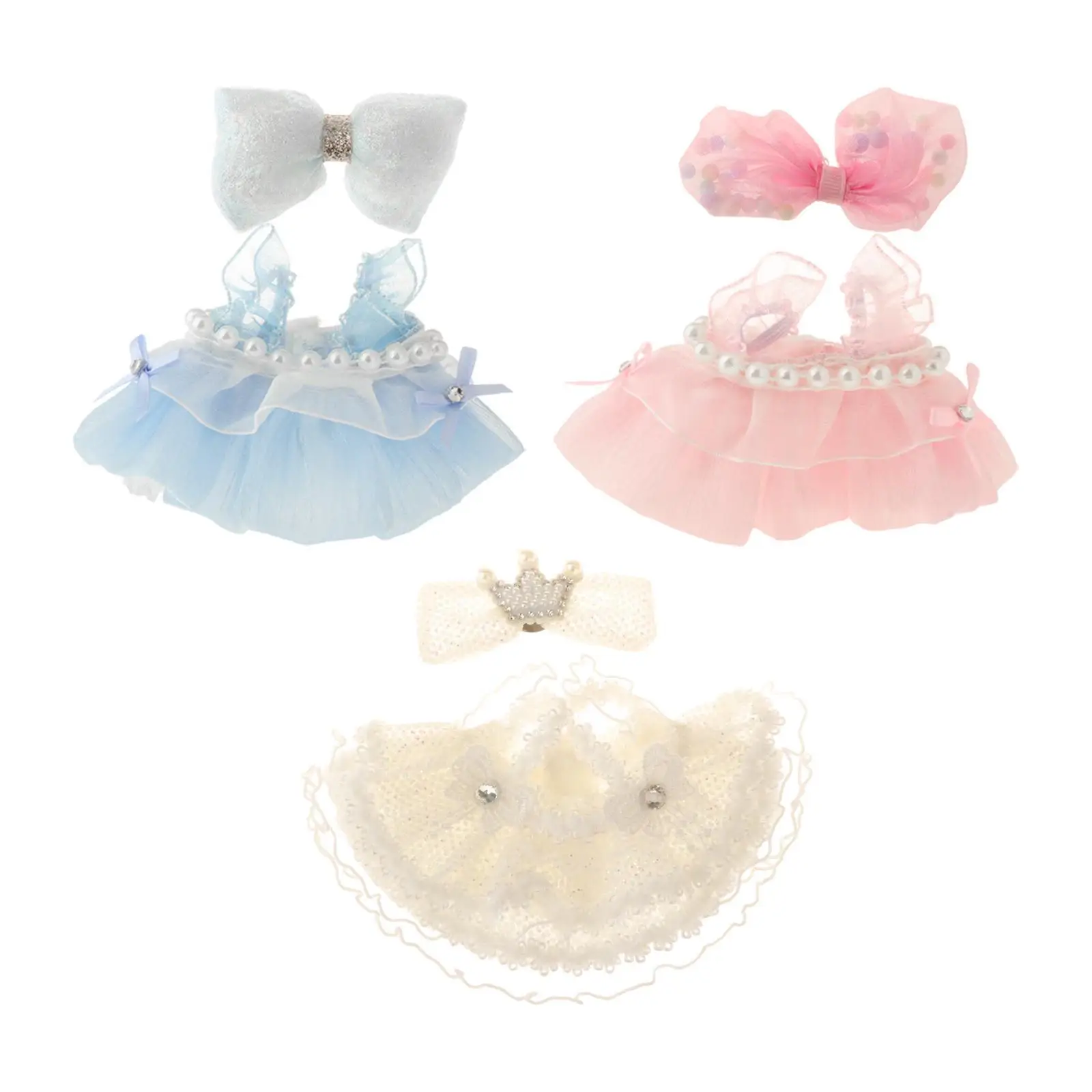 Plush Doll Suspender Skirt with Mini Bow Pretend Play Costumes DIY Fashion Educational Brace Skirt Dress up for 6.69'' Doll