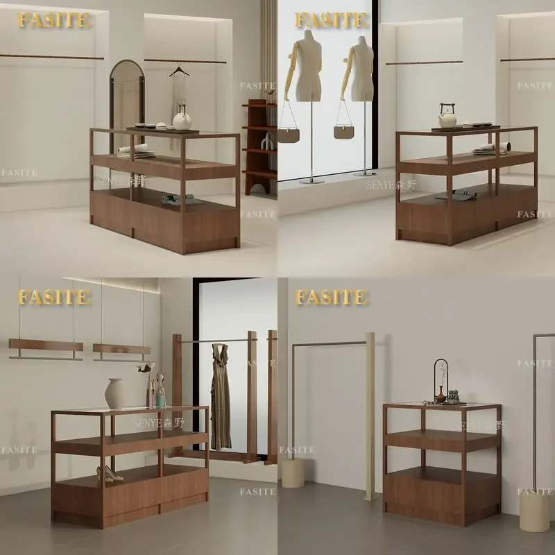 For Clothing Store Display Table Jewelry Glass Cabinet Walnut Medieval Rack with Central Water Feature Showcase Furniture