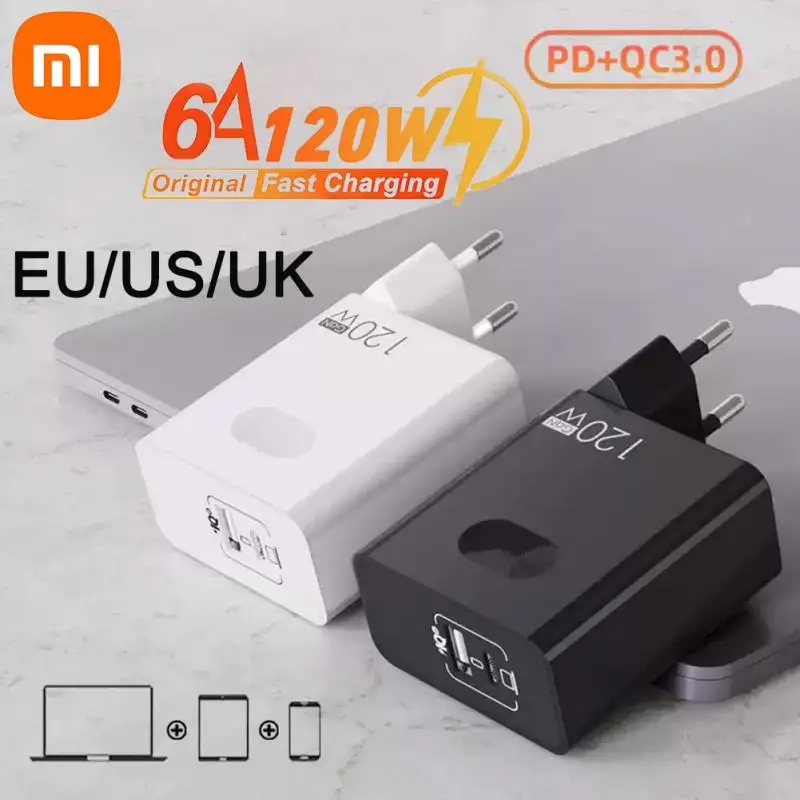 Xiaomi 120W USB Fast Charging High Speed Charger QC 3.0 Mobile Phone 6A USB Type C Cable Adapter For iPhone Huawei Samsung