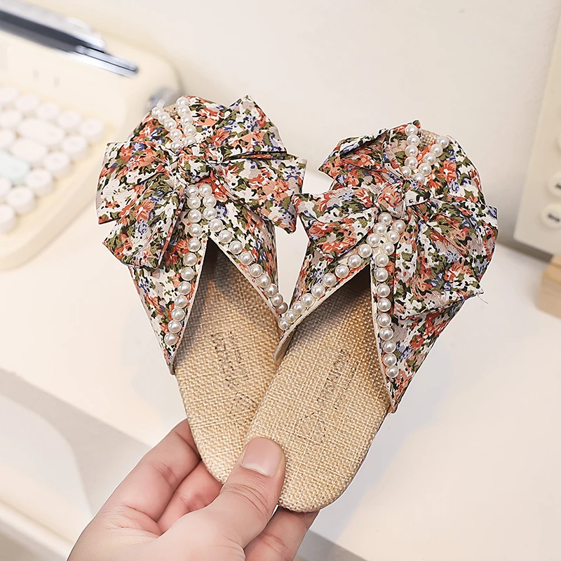 2026 Summer Girls Fashion Slippers New Flora Pattern Kids Causal Flat Slippers for Princess Elegant Children's Slippers Non-slip