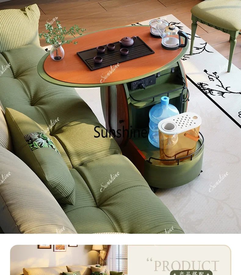 Movable solid wood coffee table, medieval style living room trolley coffee tableTJ