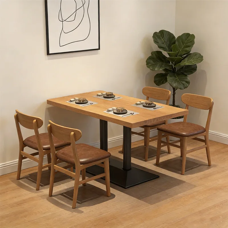Factory Direct Sales Solid Wood Retro Table And Chair Combination Cafe Western Restaurant Japanese Food Table And Chair Milk Tea