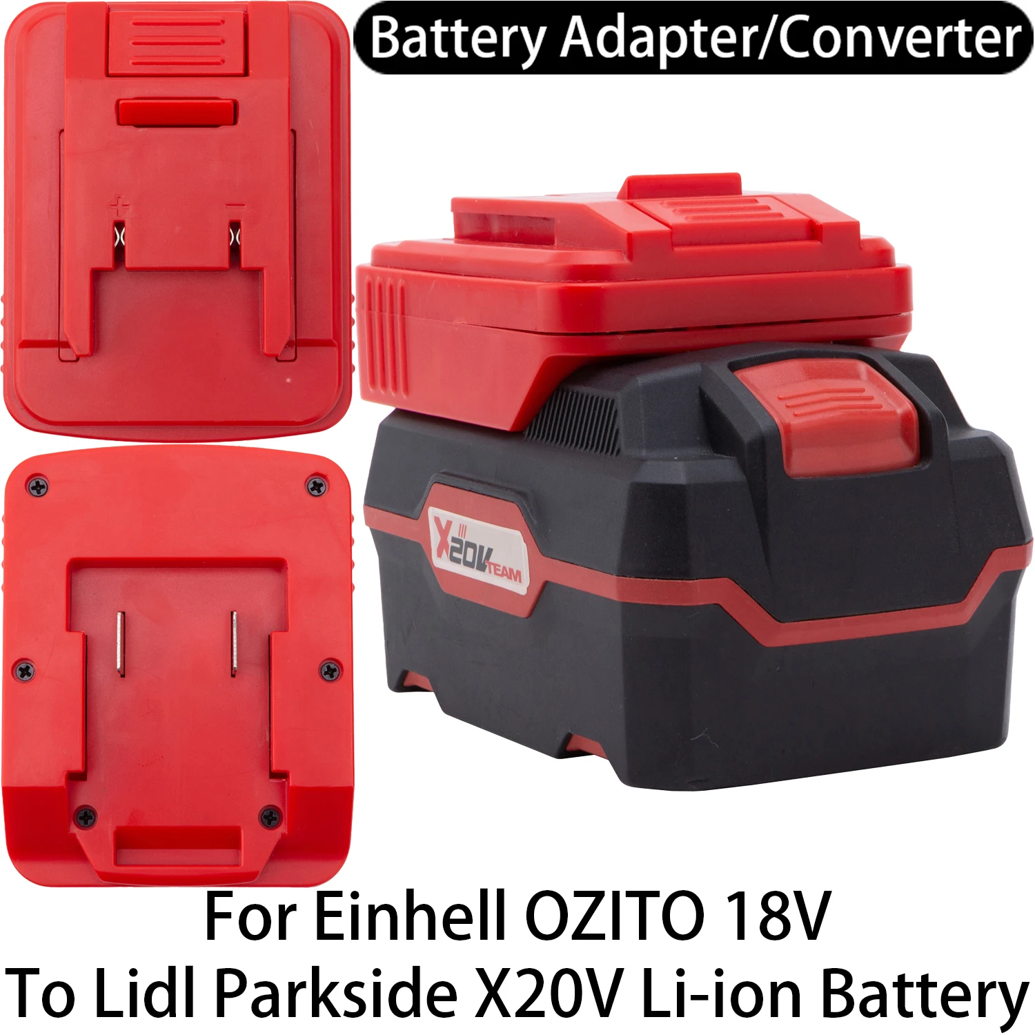 Adaptador/convertidor para herramienta de iones de litio Einhell X-Change/OZITO de 18 V a adaptador de batería de iones de litio Lidl Parkside X20 V. Accesorio para herramientas eléctricas.