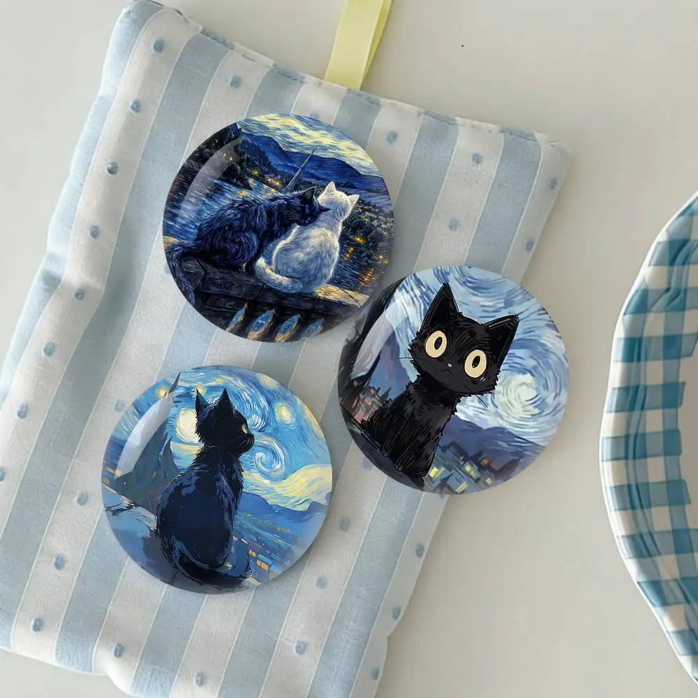 Cute Cat V-Van G-Gogh Starry Sky Badge Tinplate Soft Button Pin Brooch Metal Badge Custom Jewelry Accessories Hat Bag Lapel