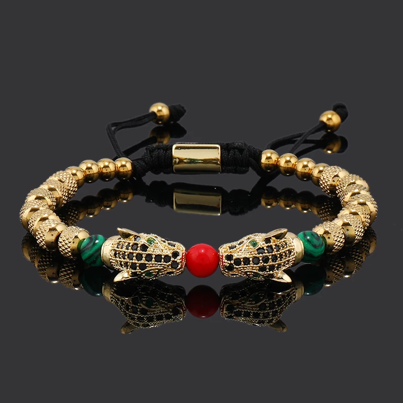 Luxury Leopard Head Charms Man Bracelet Stainless Steel Beads Woman Bracelets Lover Couple Jewelry Gift