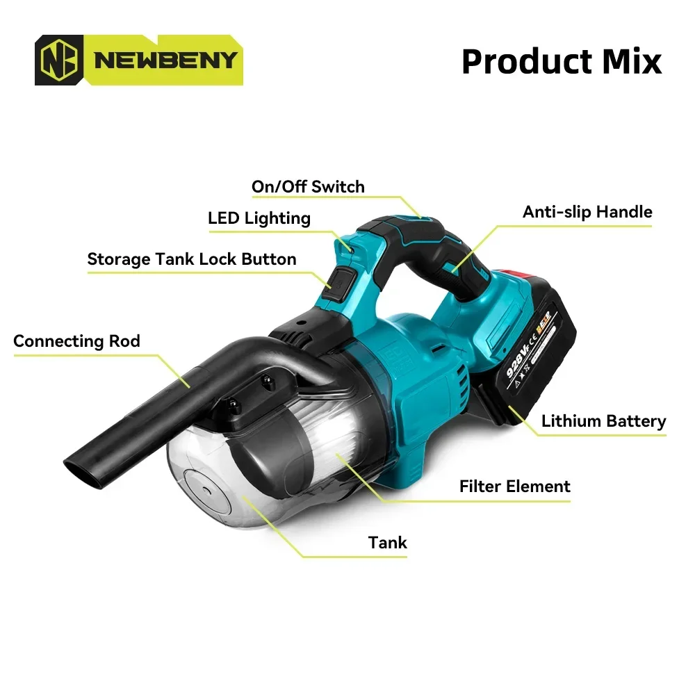 NEWBENY Cordless Handheld Electric Vacuum Cleaner Powerful Rechargeable Household Indoor Cleaning Tools For Makita 18V Battery