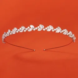 Leaf Shape Crystal Headbands Simple Retro Pearl Headband Waving Party Crown Head Hoop Elegant Women Wedding hair Accessores