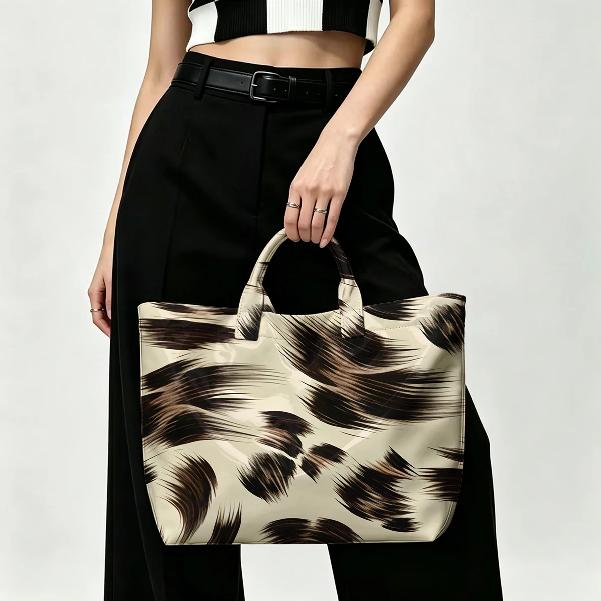 Abstract fur brown PVC Tote Bag Waterproof Transparent Jelly Bag Beach Bag Tote Pouch Bow Handbags Storage Bag
