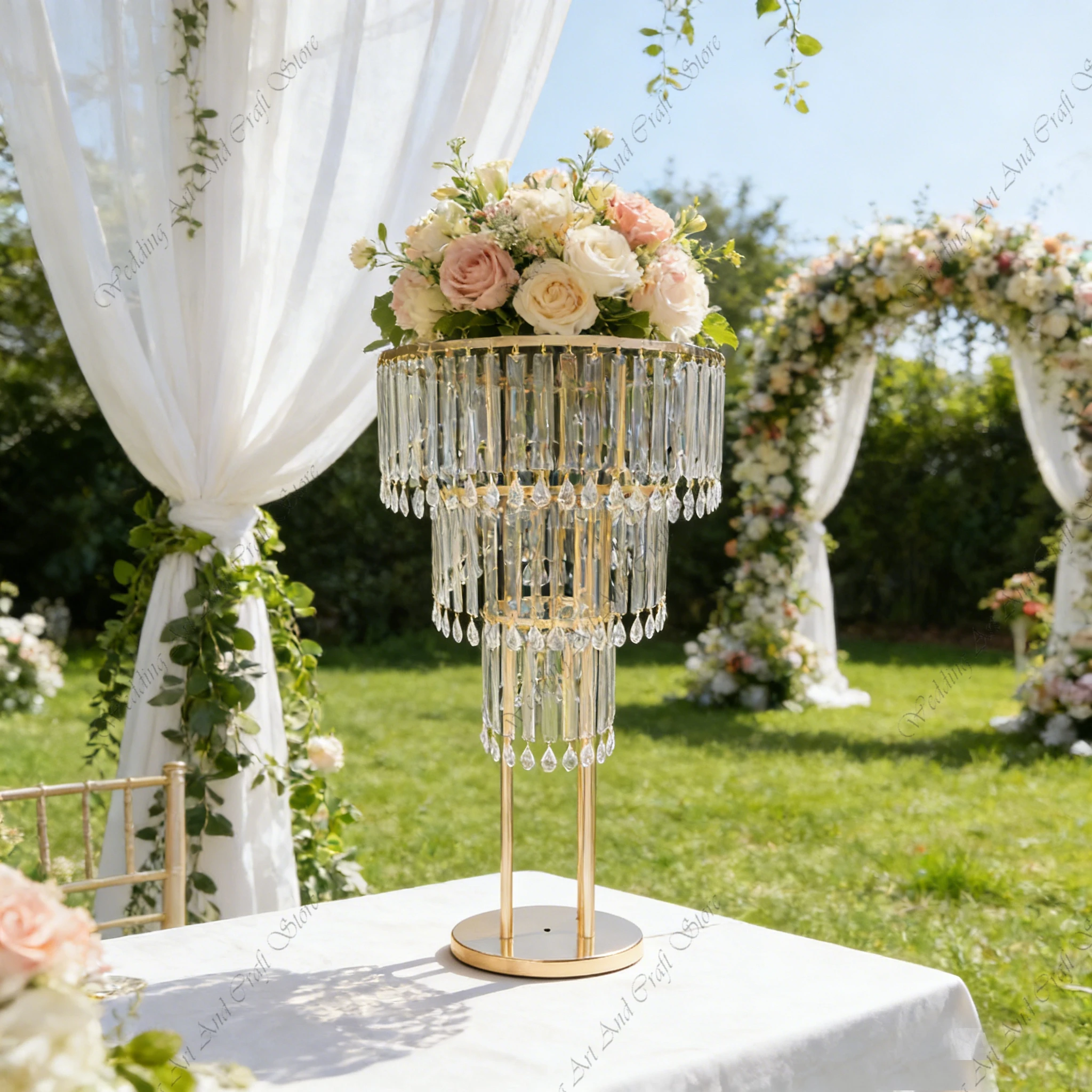 

6pcs f30 100-150cm European Metal Wedding Crystal Vase Tall Gold Frame Backdrop Wedding Decoration Table Centerpiece ivy656