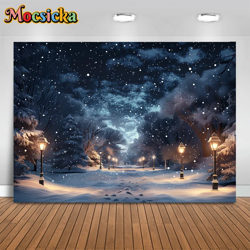 Mocsicka Winter Photography Background Merry Christmas Snowy Forest Backdrop New Year\'s Eve Party Kids Birthday Portrait Studio