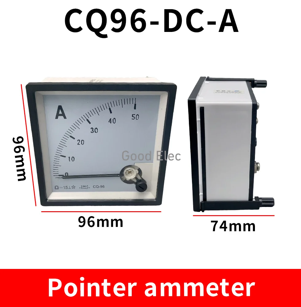 CQ-96 DC Ampere Meter 2 times overload type 50/5A 100/5A 500/5A range analog Ammeter gauge panel 96x96mm