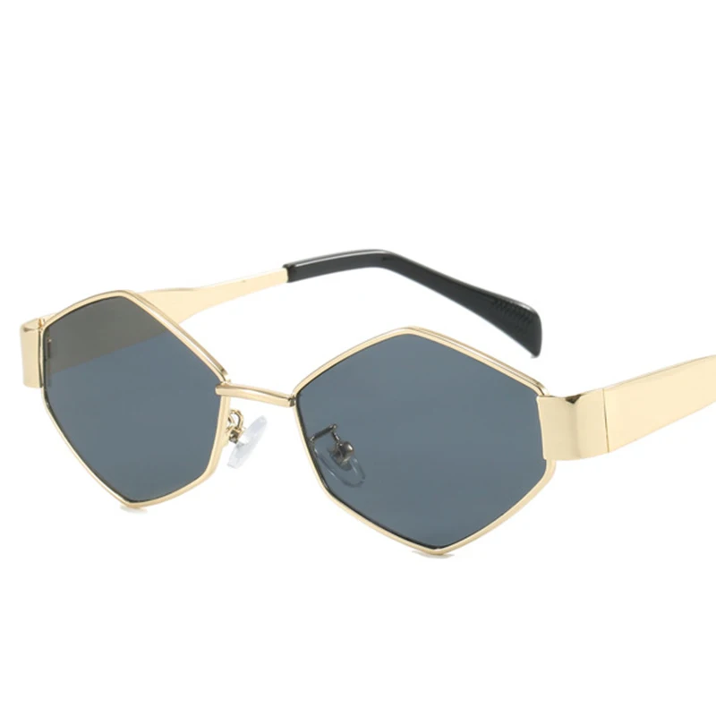 Fashion Polygonal Women Sunglasses Vintage Brand Rhombus Ladies Sun glasses Shades Unique Metal Frame Punk Eyewear Men