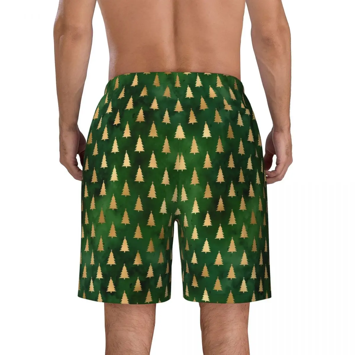 Summer Board Shorts Man Winter Christmas Tree Running Surf Green Gold Design Board Short Pants Classic Quick Drying Beach Trunks