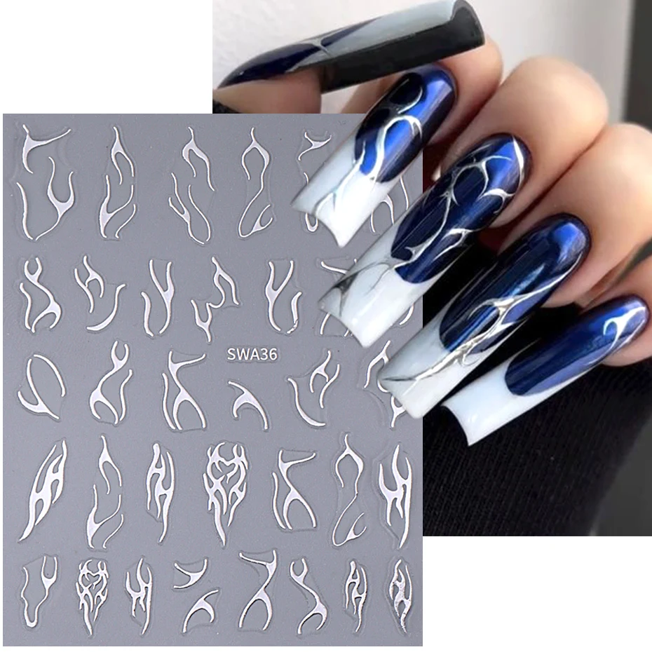 3D Metal Line Nail Stickers Black Silver Glitter Thorns Vine Curve Stripe Lines Swirl Sliders Manicure Adhesive Gel Nail Decals