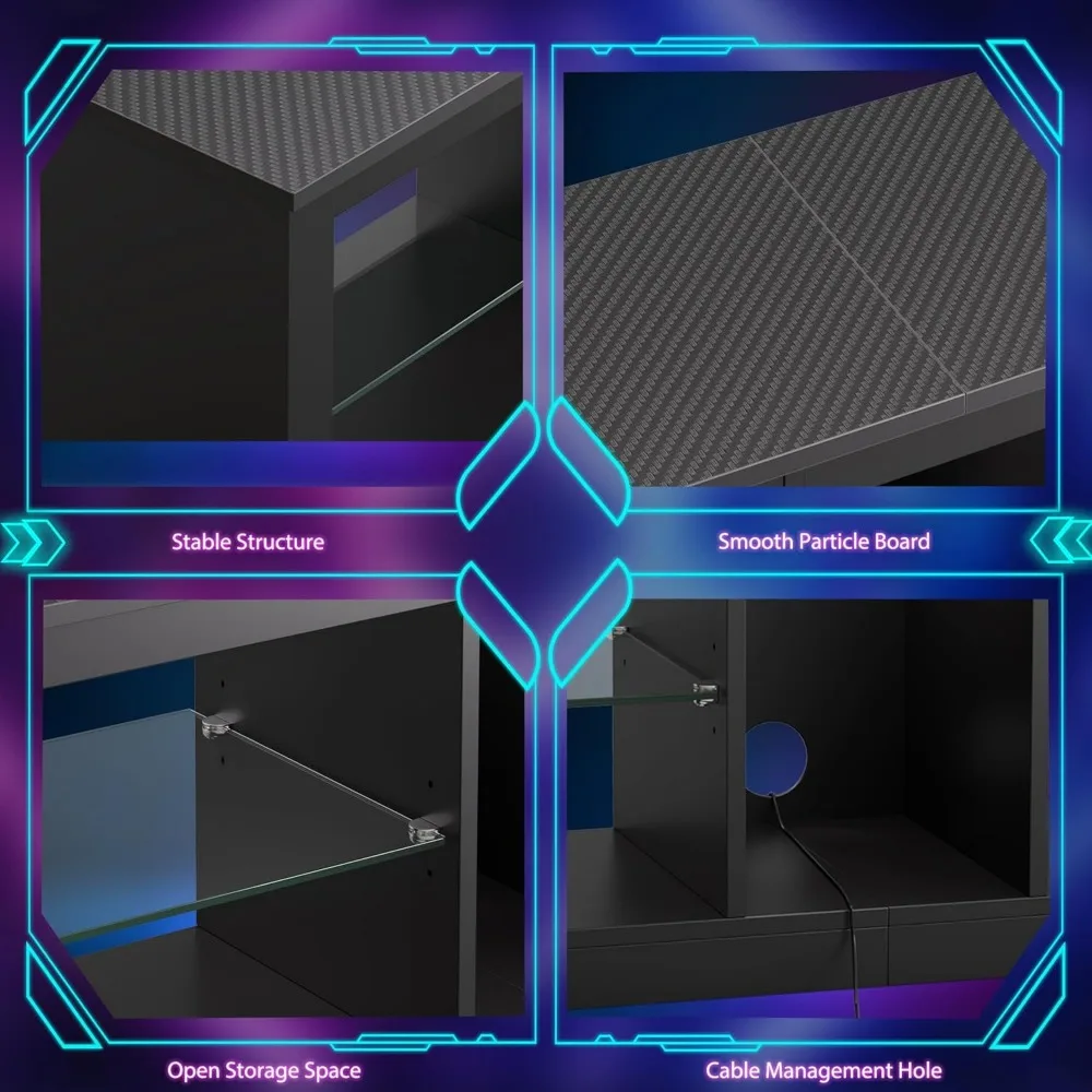 حامل تلفزيون LED مقاس 55 بوصة مع مخرج طاقة، حامل تلفزيون LED لأجهزة إكس بوكس، مركز ترفيه الألعاب مع مساحة تخزين لتلفزيون 55/60/65 بوصة، موديل #4