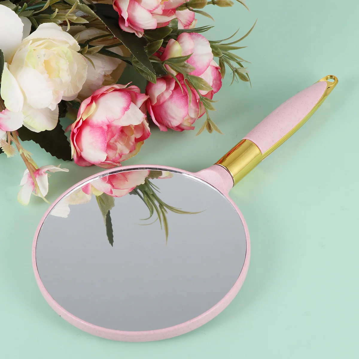 مرآة مكياج كلاسيكية مستديرة باللون الوردي، مستلزمات مكياج مرآة محمولة خفيفة الوزن للنساء