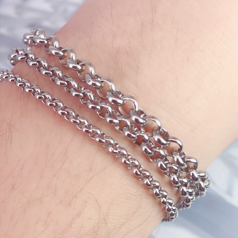 XHN الفولاذ المقاوم للصدأ فضي اللون جولة O سلسلة أساور للرجال النساء أزياء الذكور بالجملة دروبشيبينغ