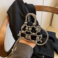 Acrylic Pearl Handbag Braided Chain Strap Beaded Handmade Shoulder Bag Small Crossbody Purse for Women Trendy Designer Clutch