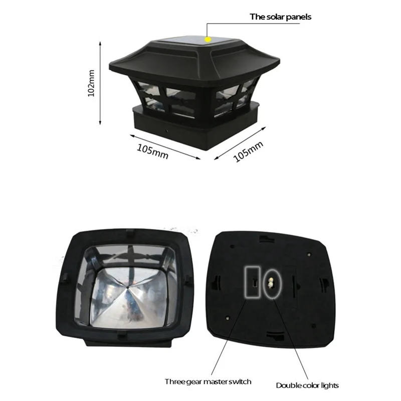 Solar Post Cap Lights 2 Verlichtingsmodi Led Deck Hek Cap Verlichting Voor 4X4 Houten Palen Tuindecoratie Warm Zwart