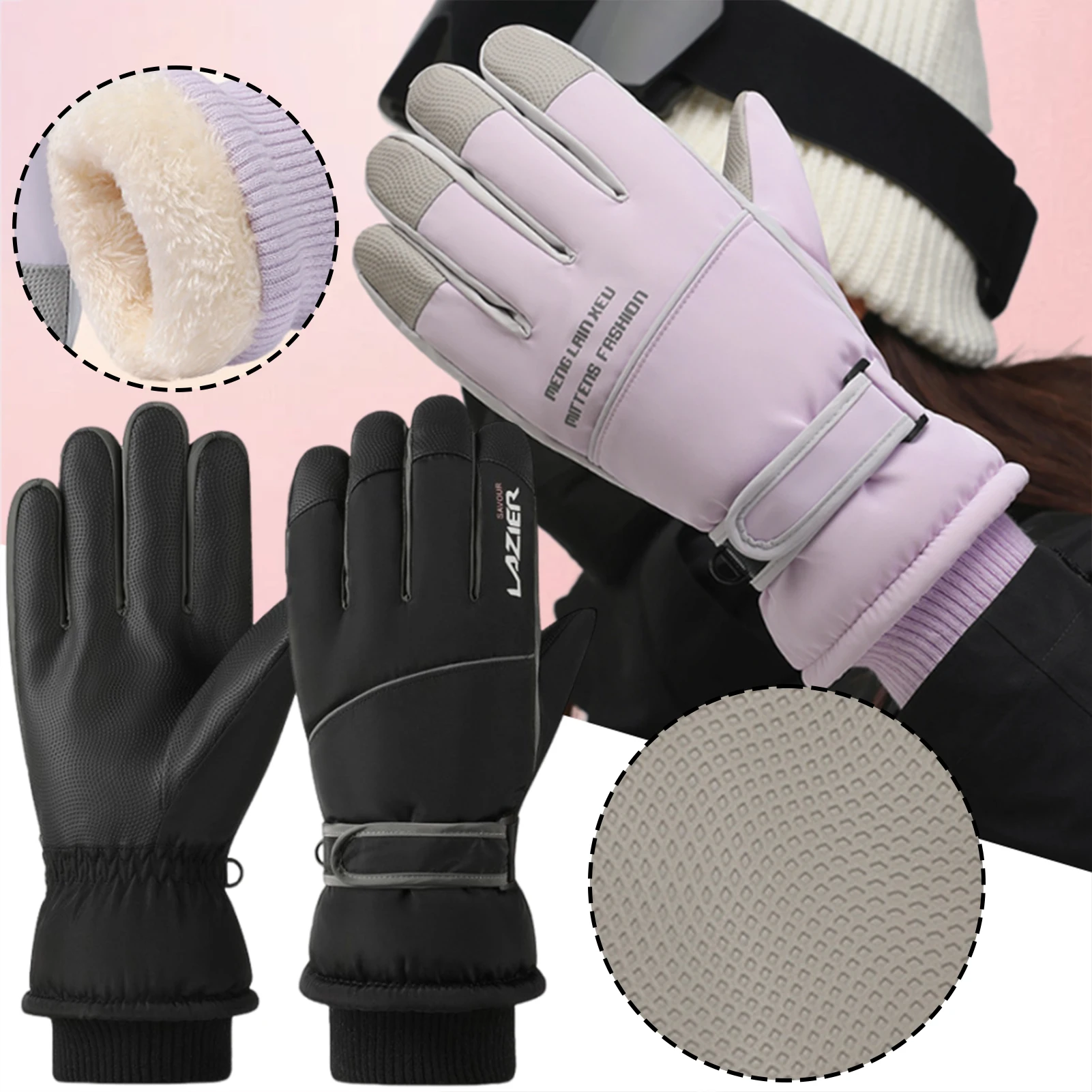 Winterhandschuhe für Herren und Damen, warm, wasserdicht, verdickt, mit vollem Finger, Touchscreen, rutschfest, Snowboard-Handschuhe, Outdoor-Aktivitäten, Radfahren