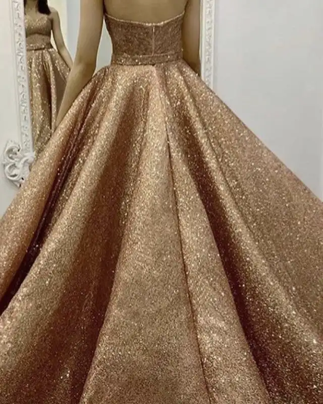 ANGELSBRIDEP Hoa Hồng Vàng Quinceanera Áo Người Yêu Đầm Bầu Ngọt 15 16 Đầm Hở Lưng Phồng Váy Birhtday Đảng