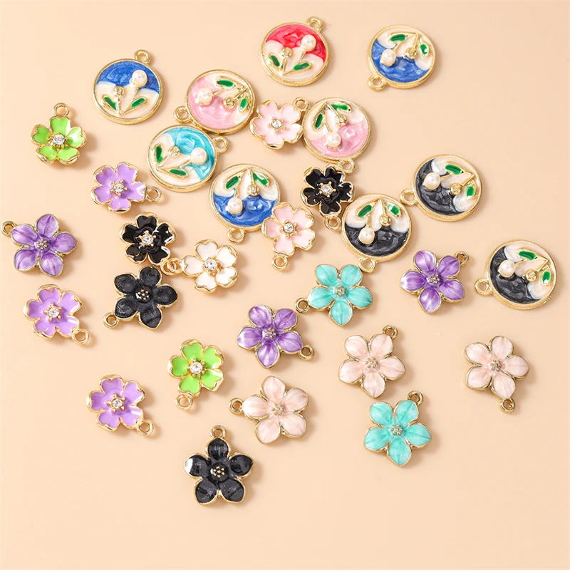 20 Stück niedliche, bunte Emaille-Blumenanhänger zum Basteln von Ohrringen, Anhängern, Halsketten, Armbändern, DIY-Bastelarbeiten und Schmuckzubehör ﻿ – Detail 2