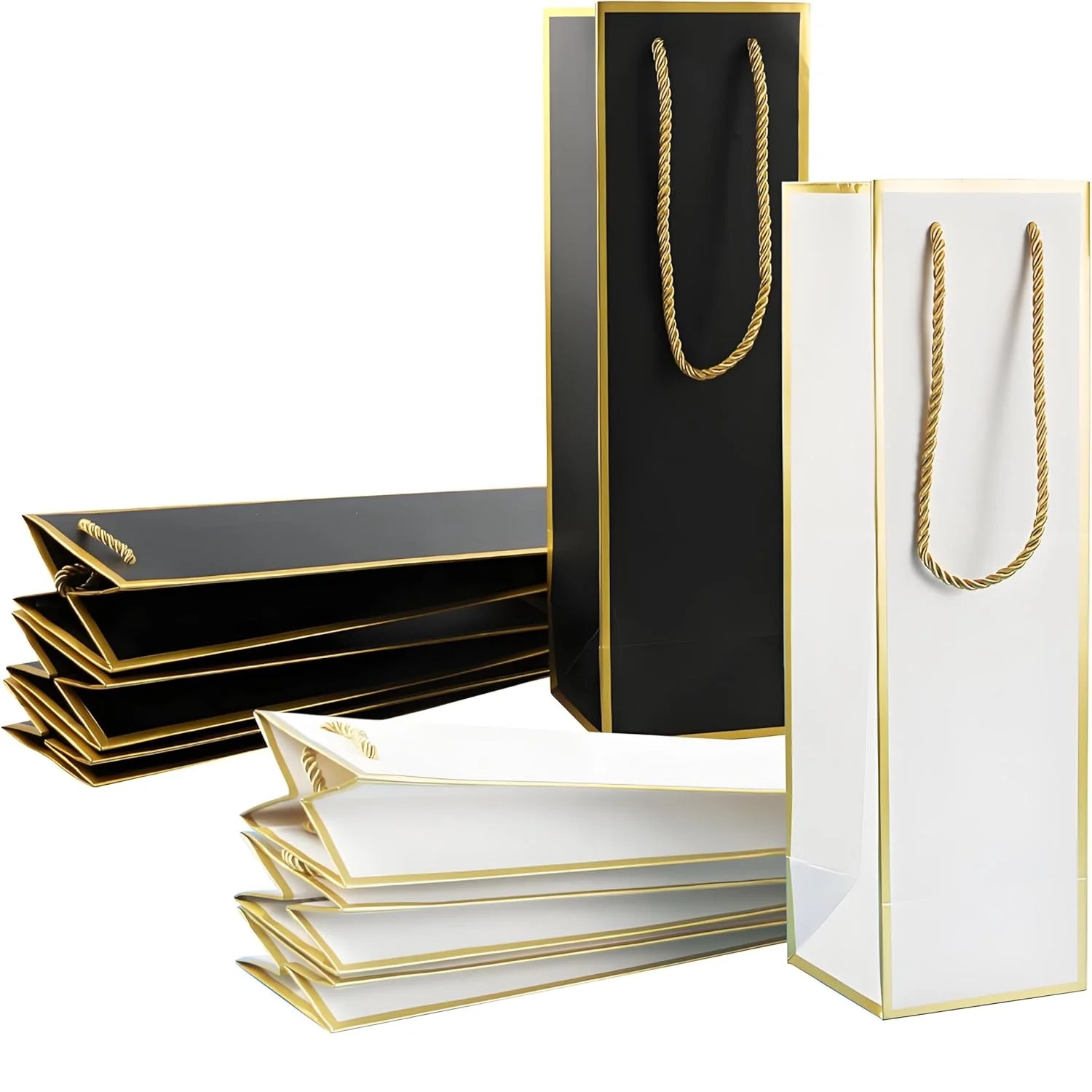 

100Pcs Wine Gift Bag for Wine Bottles 10x10x35cm Whiskey/Liquor Wine Bottle Bags For Gifts,Gold Foil White Wine Bags with Handle