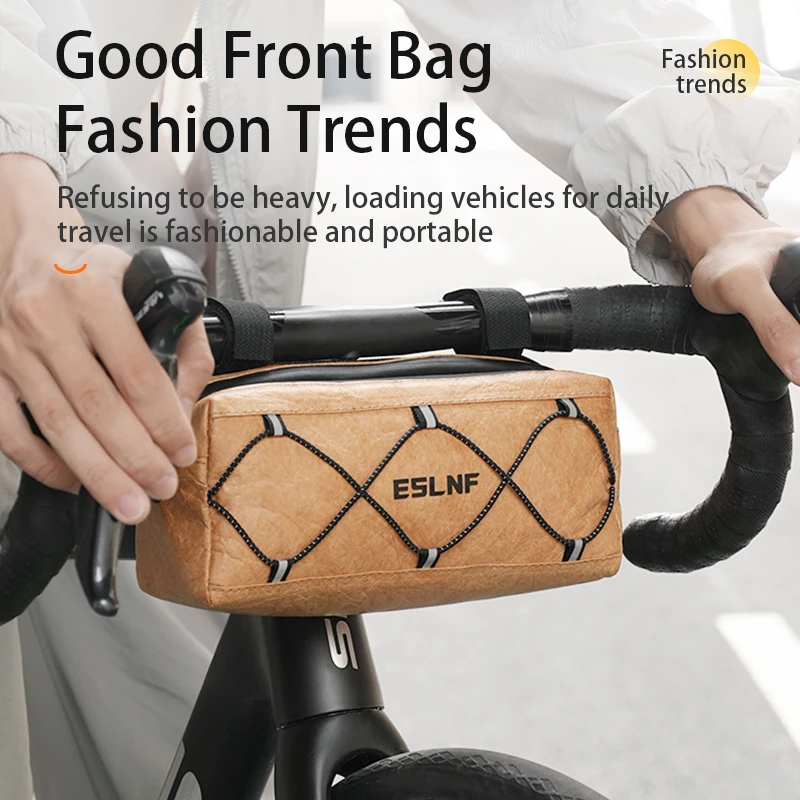 

Recycle Paper Bicycle Handlebar Bag Front Frame Bag Insulation Cycling Pouch with Removable Shoulder Strap Durable Bicycle Bag