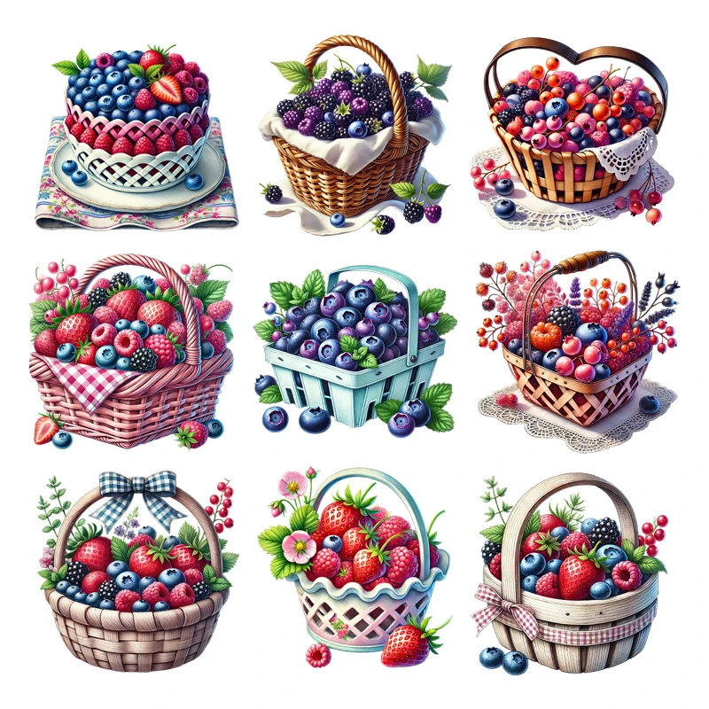 

Fruit Basket raspberry stick Iron On Patch dtf transfers ready to press Heat Transfer On Clothes transfer Children's clothing