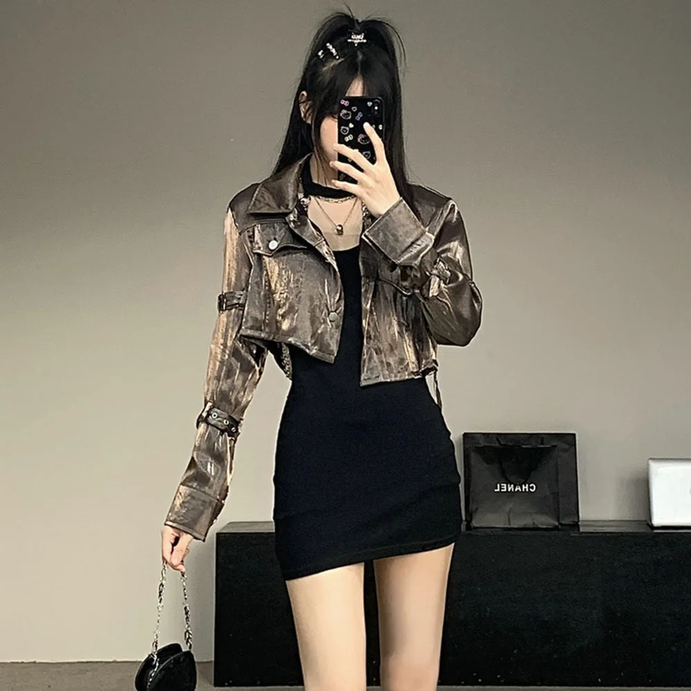 2024 autunno nuova moda giacca donna alla moda fibbia della cintura Patchwork cappotto corto bottoni manica lunga colletto rovesciato capispalla femminile