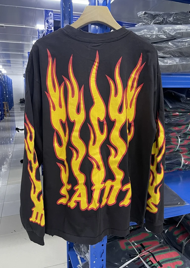 24AW Saint LS TEE/SOUL ON FIRE Printed Women Men Long Sleeve T shirts tees Hiphop Oversized Men Casual Cotton T shirt