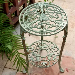 Soporte de flores de hierro fundido para balcón, estante de jardín, terraza, exhibición de plantas, taburete europeo de doble capa, soporte de Metal para plantas para uso al aire libre