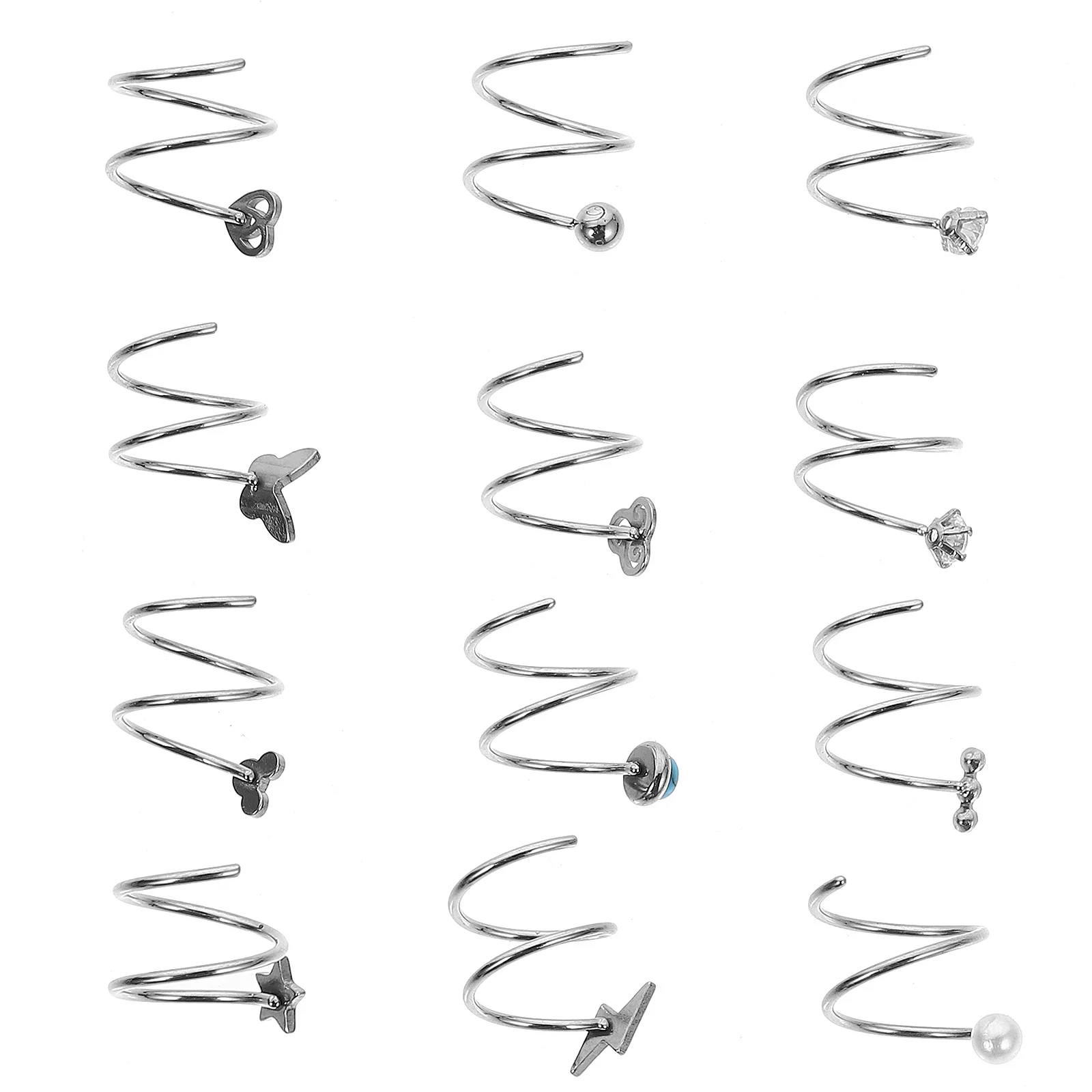 

12Pcs Dual Spiral Nose Rings Smooth Lightweight Metal Nose Hoops Secure Fit Fashion Statement Piercing Jewelry for Daily Or