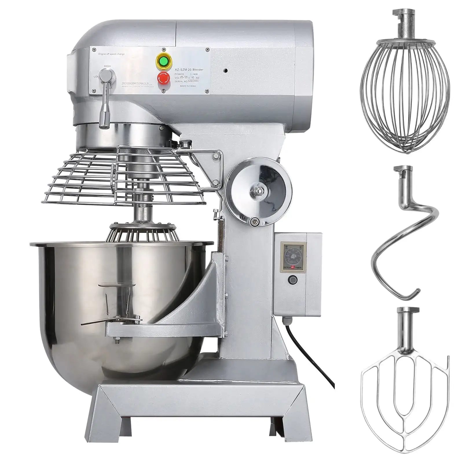 

Commercial Food Mixer 15Qt 600W 3 Speeds Adjustable 110/178/390 RPM Heavy Duty 110V with Stainless Steel Bowl Dough Hooks