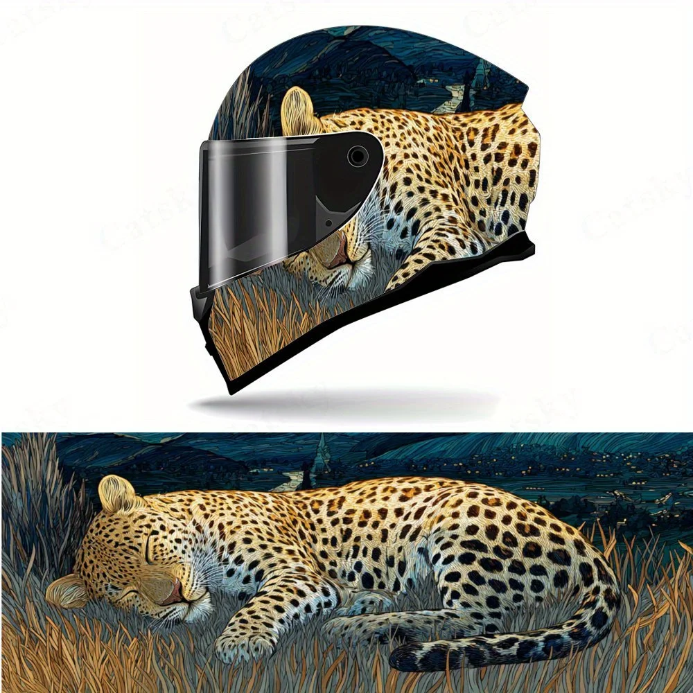 

Van Gogh - Themed Leopard PVC Motorcycle Helmet Vinyl Wrap, Self-Adhesive Waterproof Sticker, Anti-Scratch Decorative Film for F