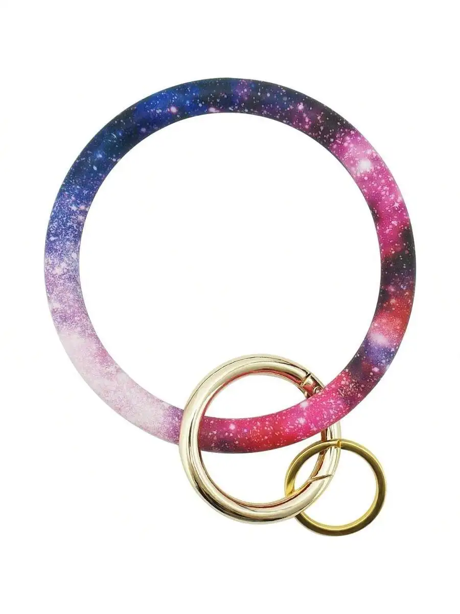 

Galaxy Print Silicone Wristlet Keychain Circle Bangle Key Ring Holder
