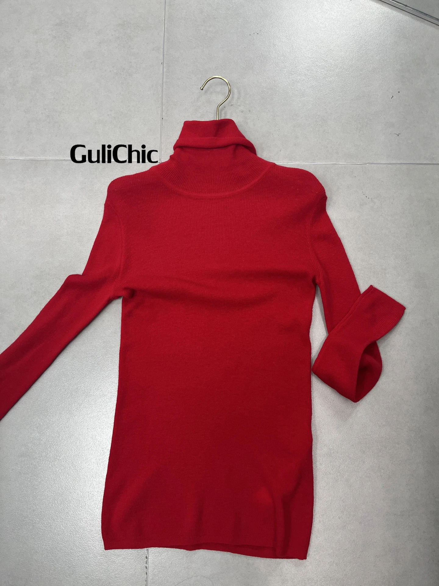 12.1 GuliChic-Turtleneck Cashmere Sweater for Women, Knitted Thin Pullover, Monochromatic, Soft Top