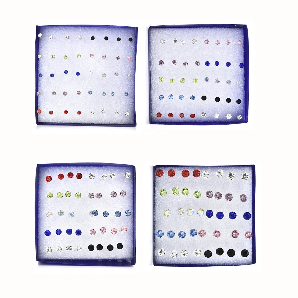 20 Pairs Simple Fashion Small Stud Earrings Colorful Faux Rhinestone Plastic Ear Studs for Women Ear Jewelry Size 2/3/4/5/6mm