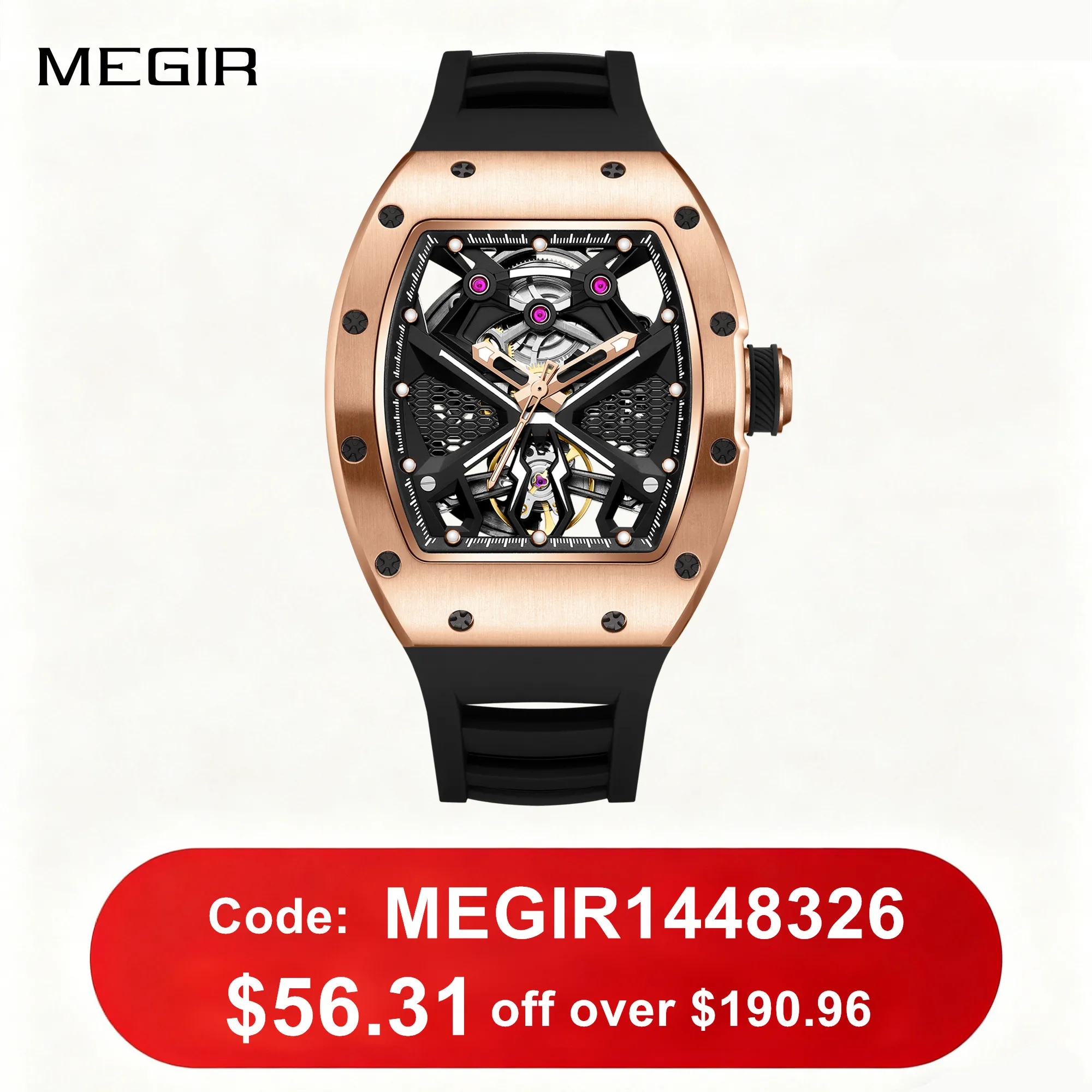 

MEGIR Hollow Out Dial Men Mechanical Watches Fashion Stainless Steel Automatic Wristwatch Waterproof Clock Montre Homme 9190-5