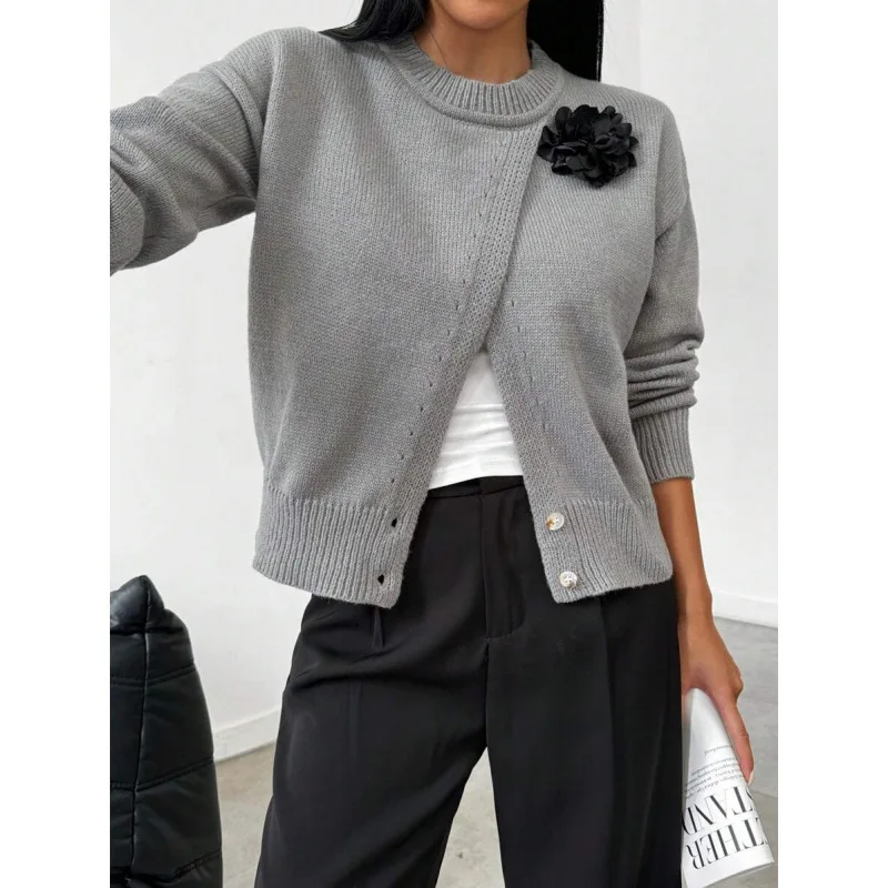 

Floral Knitted Pullover Women's Fashion Spring 2026 Crew Neck Sweater Comfortable Fit Casual Wear Other Details Apply