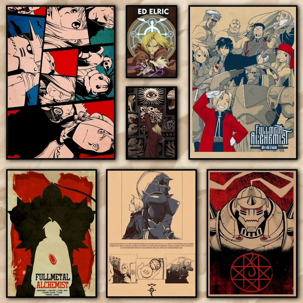 Pintura retro Fullmetal Alchemist, caligrafía, impresión HD, arte Mural gratuito, fotos para sala de estar, decoración de pared del hogar, póster en lienzo