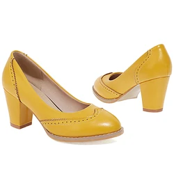 Elegant Medium Heels Pumps Shoes Yellow Pink Black White Women's Heeled Party Office Wedding Shoes Large Size