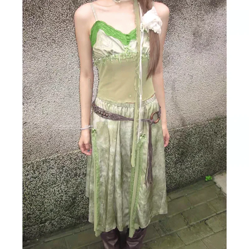 

Suspender Suit Skirt Women's Two-piece Set Retro Skirt Summer New Summer Dress