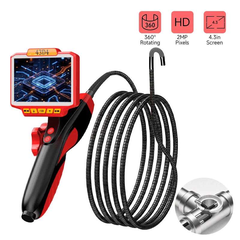 Dodosee 4.3in Screen Articulating Endoscope Camera 360° Two-Way HD 1080P Borescope Car Inspection Industrial Endoscope For Pipe