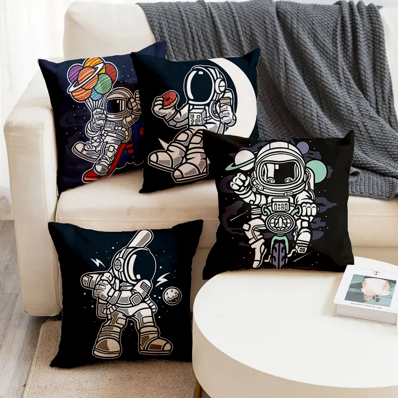 

Outer Space Astronaut Balloon Moon Pattern Printed Square Pillowslip Linen Blend Cushion Cover Pillowcase Living Room Home Decor