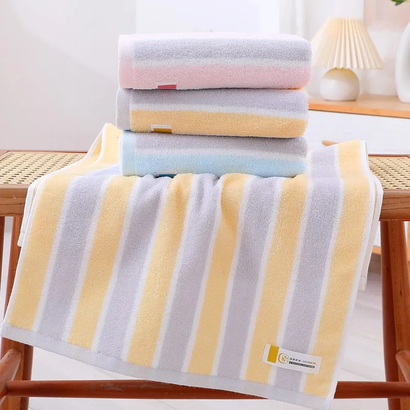 Pure Cotton Towel Soft Thin Striped Adult Male and Female Students Home Bathing Face Washcloth