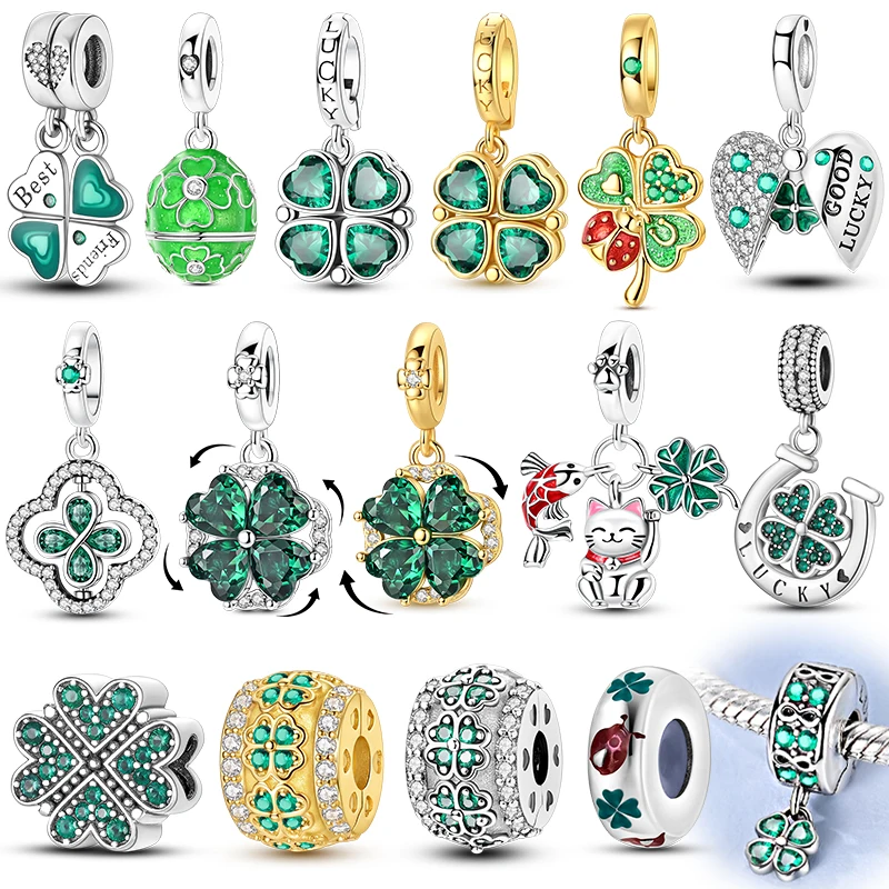 

Original 925 Sterling Silver Charms Four-Leaf Clover Lucky Pendant Clip Beads Fit Bracelet Diy For Woman Fine Jewelry