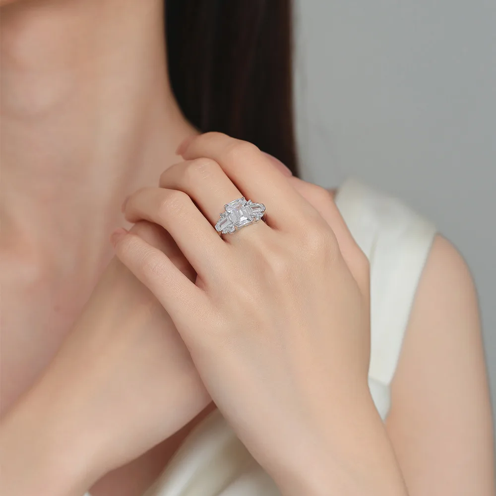 1. 4CT 10*8mm Emerald Cut D Color VVS1 Moissanite Ring S925 Sterling Silver Luxury Sparkling Wedding Engagement Ring For Women G