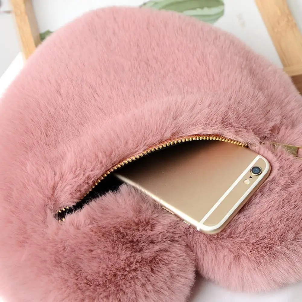 Fashion Women's Heart Shaped Handbags Cute Faux Fur Crossbody Bags Lady Soft Plush Chain Shoulder Bag Shopper Totes