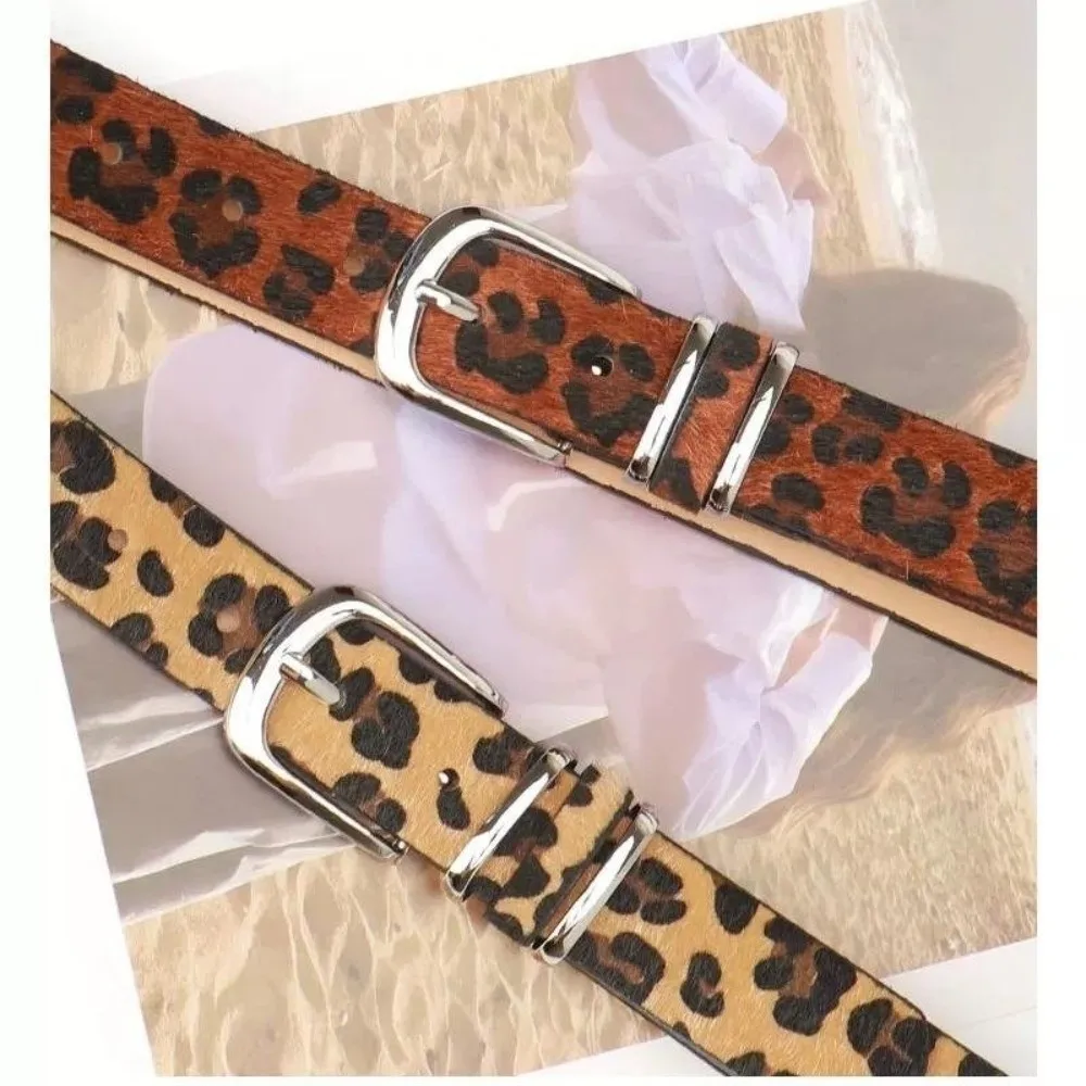 Simple Leopard Print Belt Metal Buckle Hip-hop PU Leather Waist Belt Korean Style Steampunk Waistband Dress Decoration